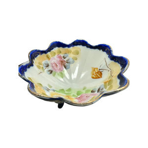 Beautiful! Vintage! Tri-Footed Hand-Painted, Floral Nut or Trinket Dish!